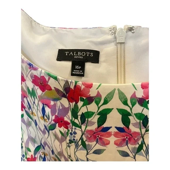 TALBOTS Floral Lined Cotton Sleeveless Dress Belt Pockets Sz 16P - Picture 3 of 11